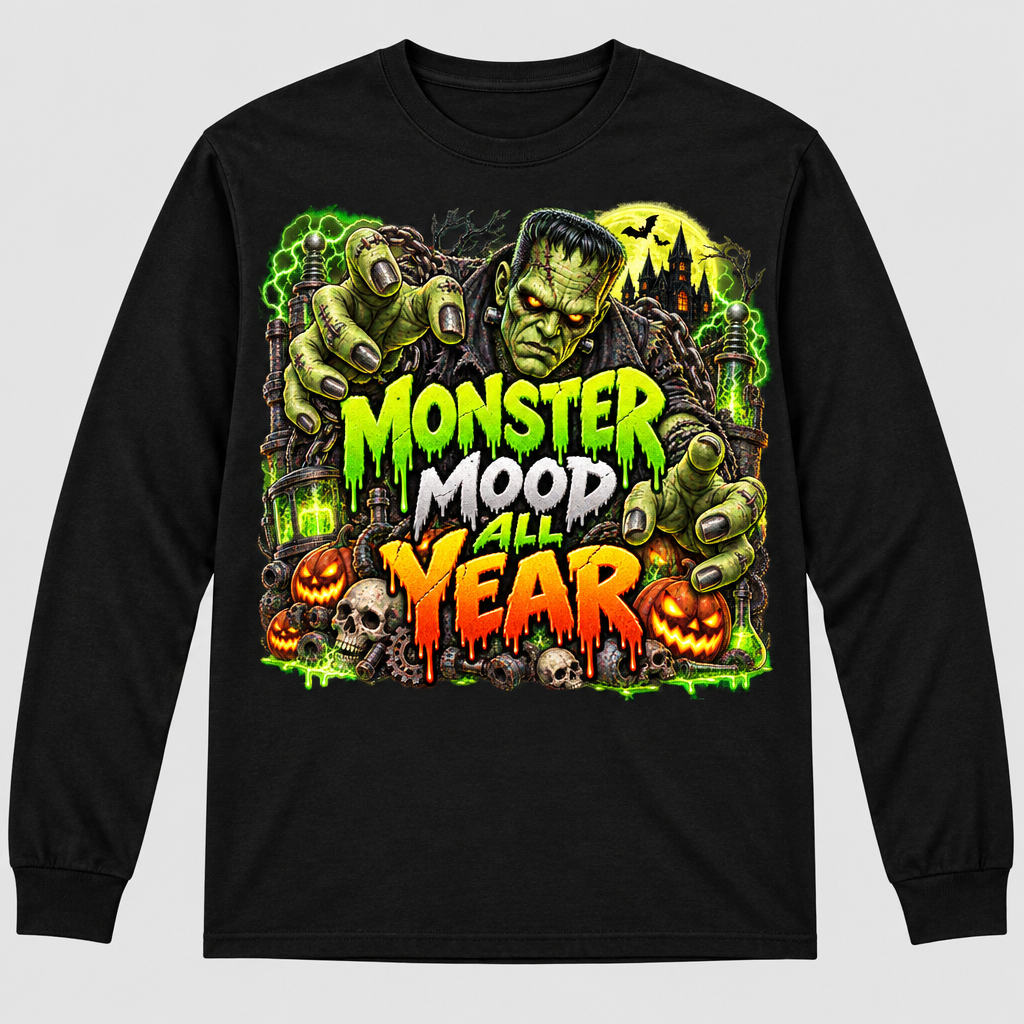 Black Monster Mood long-sleeve mockup