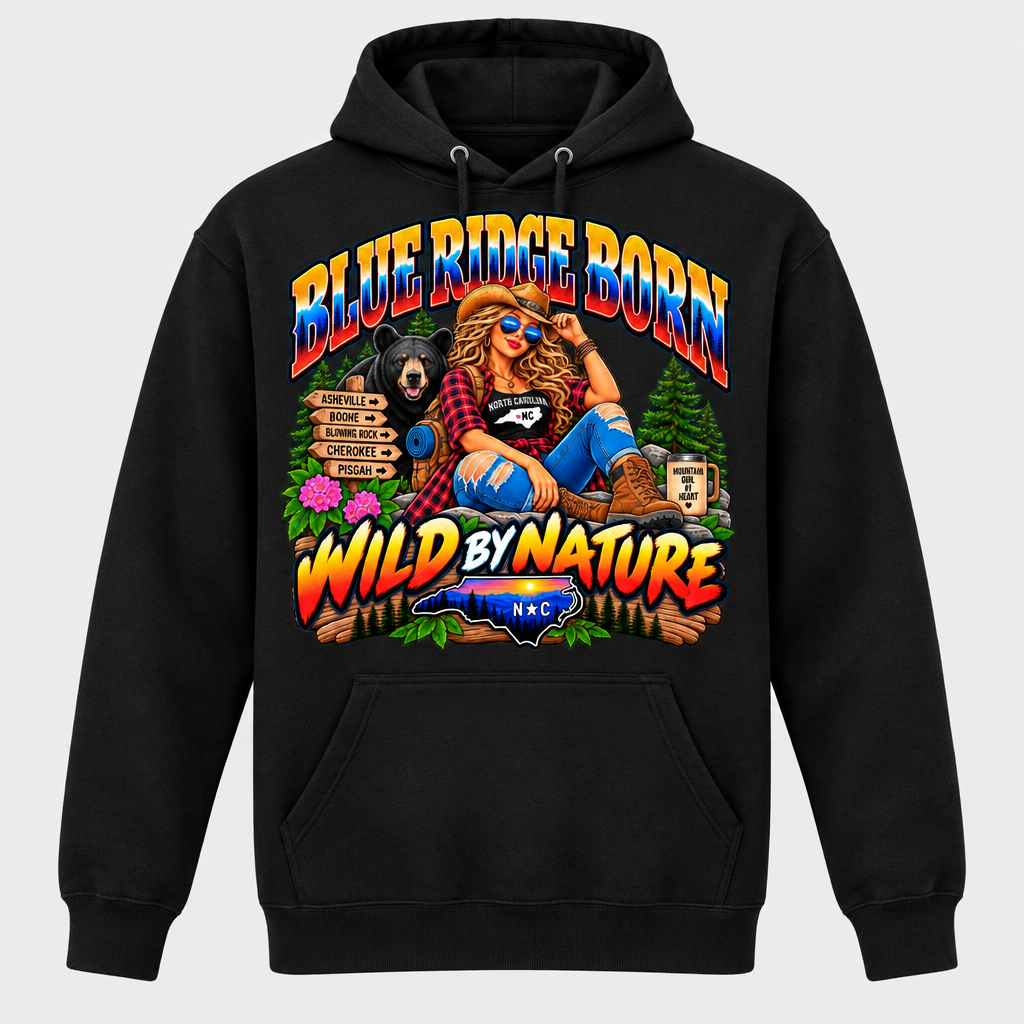 Blue Ridge Born Wild by Nature - Blonde Hoodie - Black