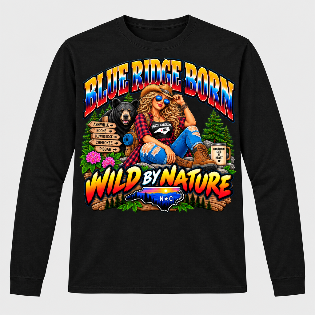 Blue Ridge Born Wild by Nature - Blonde Long Sleeve T-Shirt - Black