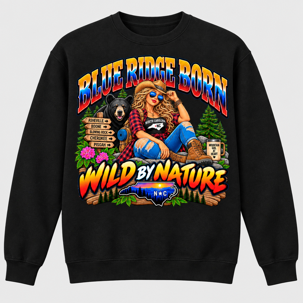 Blue Ridge Born Wild by Nature - Blonde Sweatshirt - Black