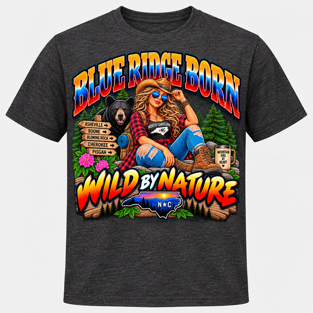 Blue Ridge Born Wild by Nature T-Shirt - Blonde - Charcoal Heather