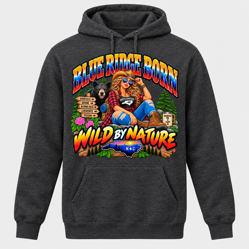 Blue Ridge Born Wild by Nature - Blonde Hoodie - Charcoal Heather