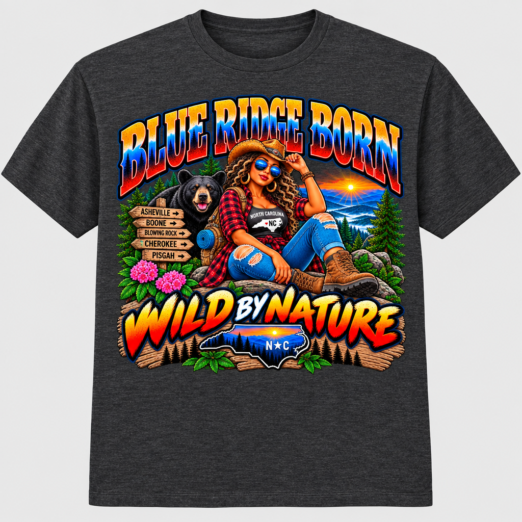 Blue Ridge Born Wild by Nature T-Shirt - Brunette - Charcoal Heather