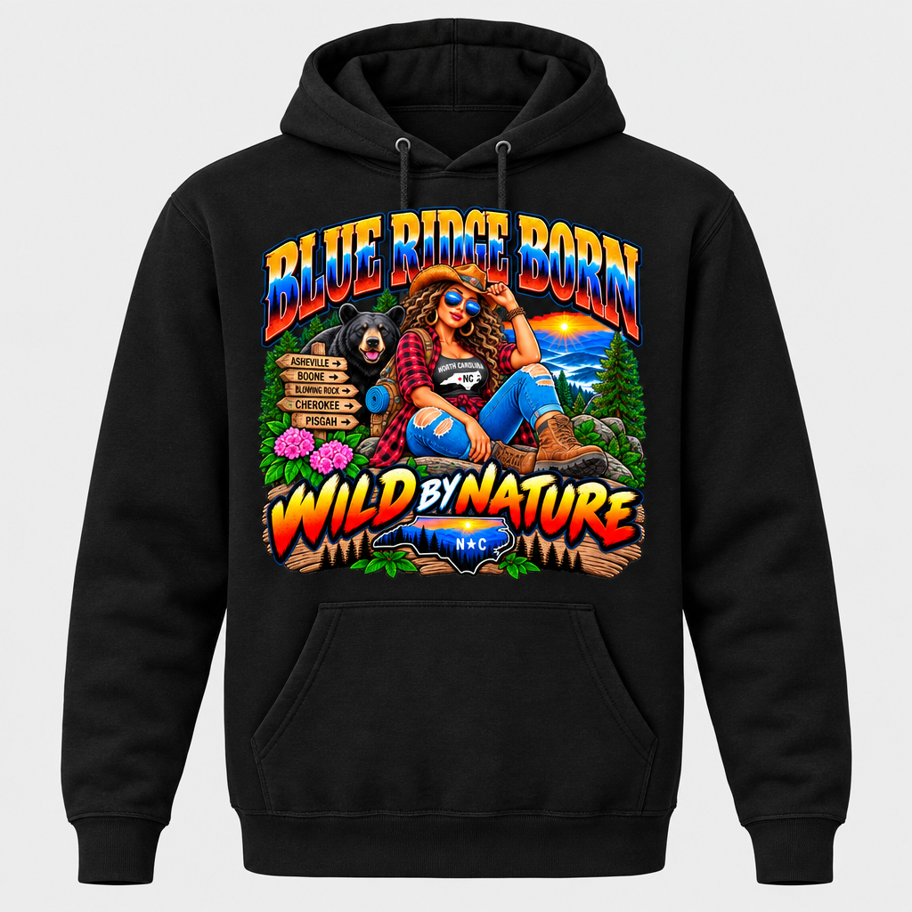 Blue Ridge Born Wild by Nature - Brunette Hoodie - Black