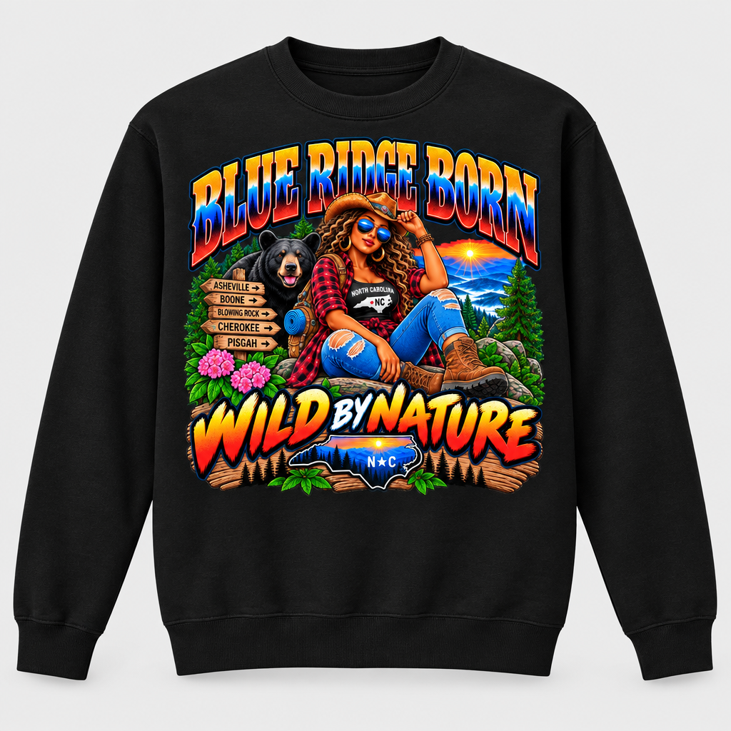 Blue Ridge Born Wild by Nature - Brunette Sweatshirt - Black