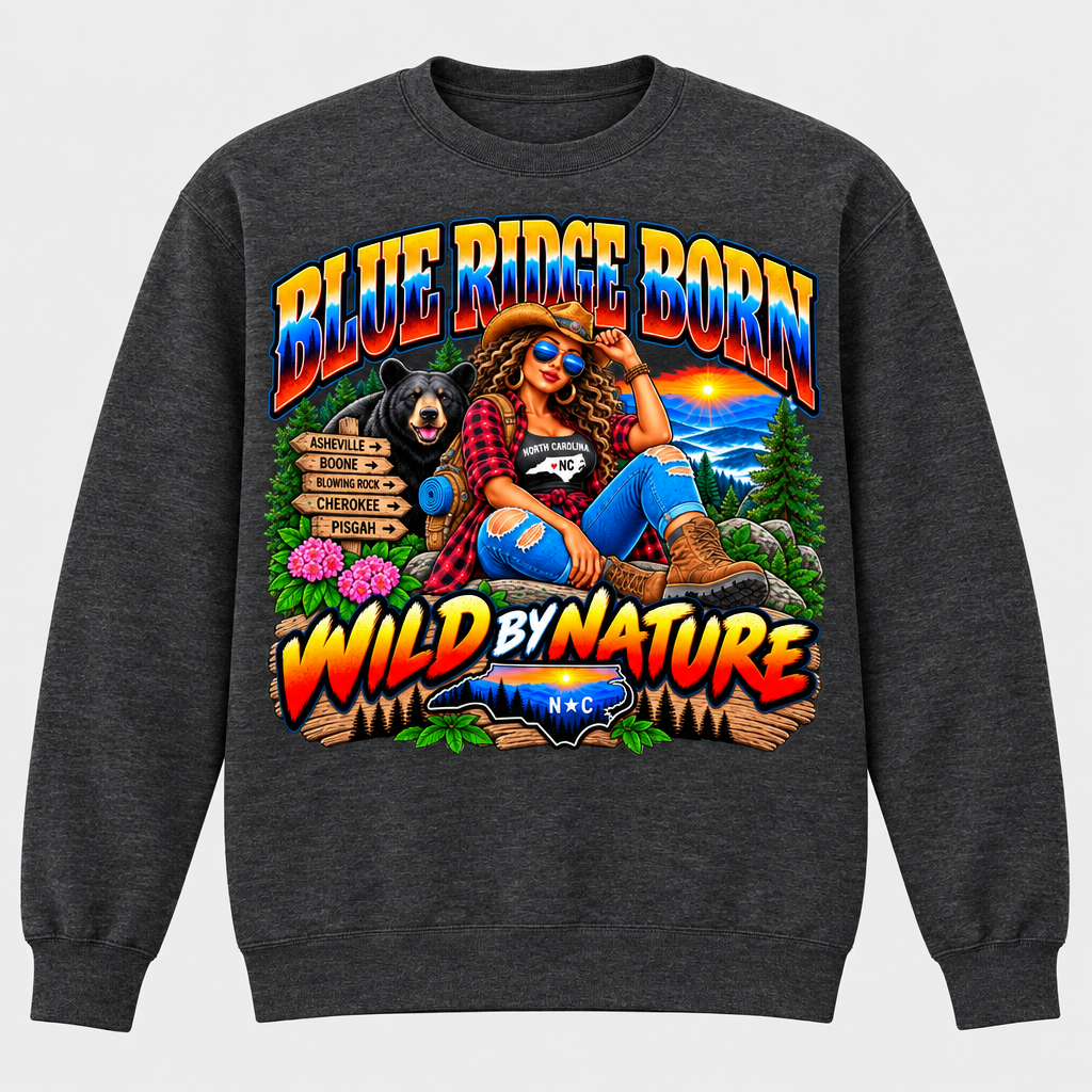 Blue Ridge Born Wild by Nature - Brunette Sweatshirt - Charcoal Heather