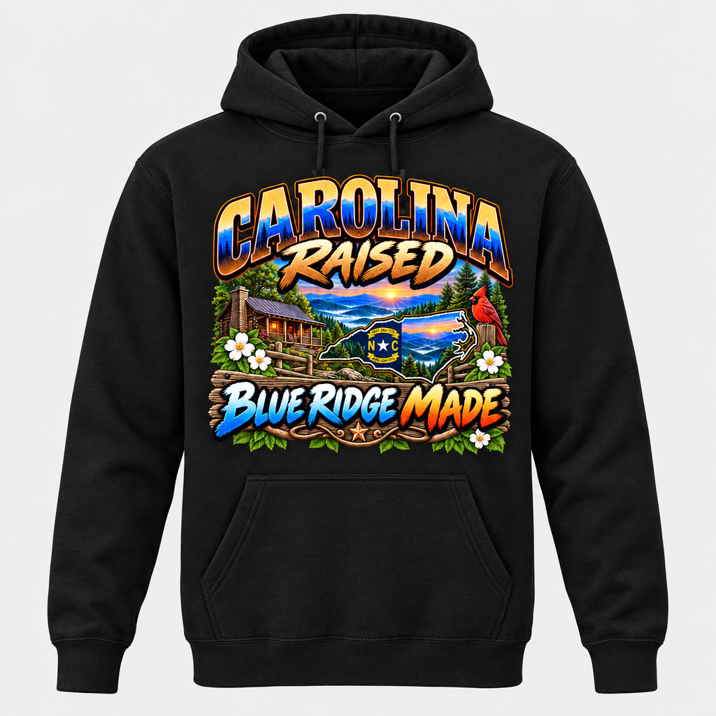 Carolina Raised Blue Ridge Made Hoodie - Black