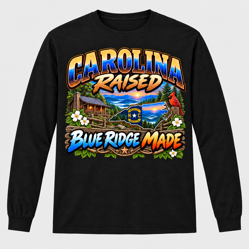 Carolina Raised Blue Ridge Made Long Sleeve T-Shirt - Black