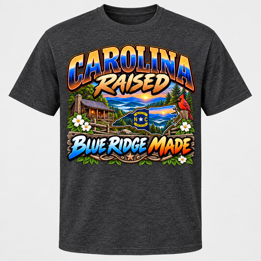 Carolina Raised Blue Ridge Made T-Shirt - Charcoal Heather
