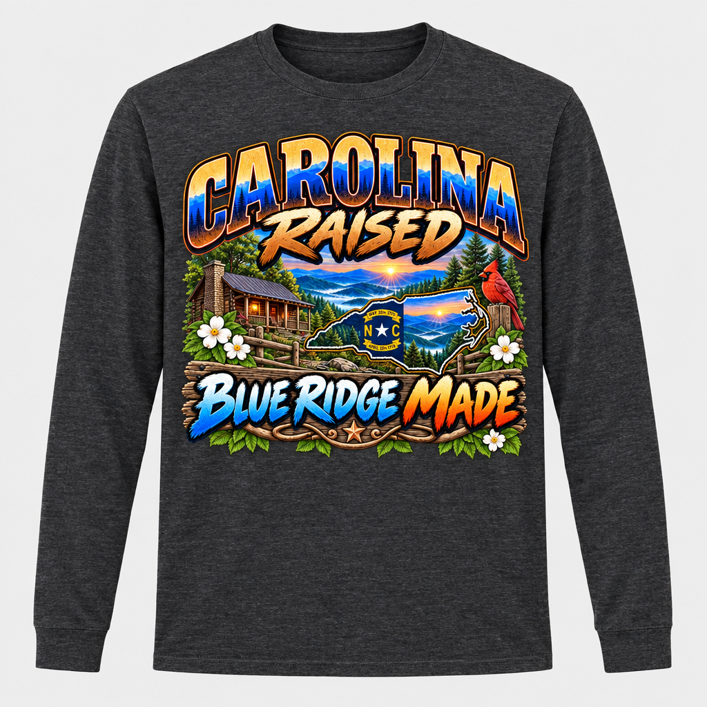 Carolina Raised Blue Ridge Made Long Sleeve T-Shirt - Charcoal Heather