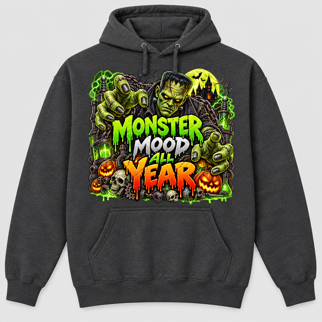 Charcoal Monster Mood hoodie mockup