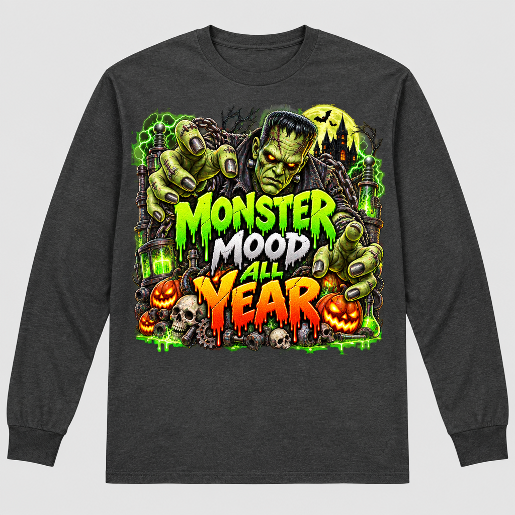 Charcoal Monster Mood long-sleeve mockup
