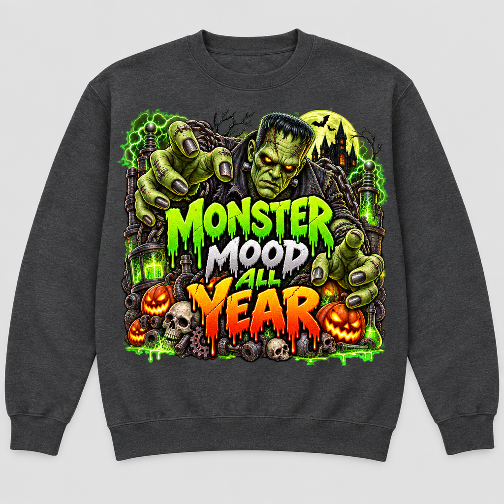 Charcoal Monster Mood sweatshirt mockup