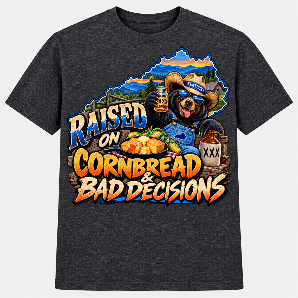 Raised on Cornbread & Bad Decisions T-Shirt - Charcoal Heather