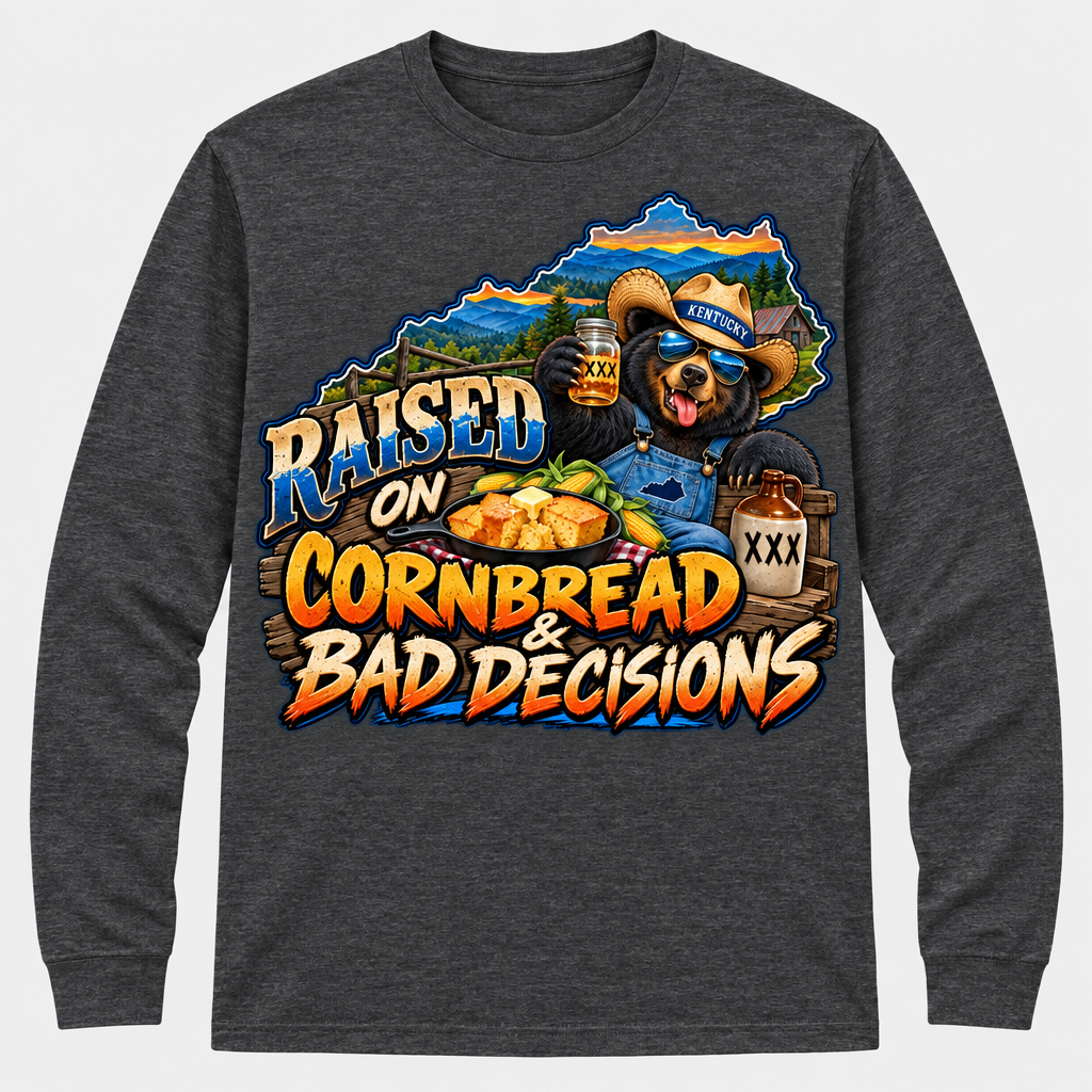 Raised on Cornbread & Bad Decisions Long Sleeve T-Shirt - Charcoal Heather