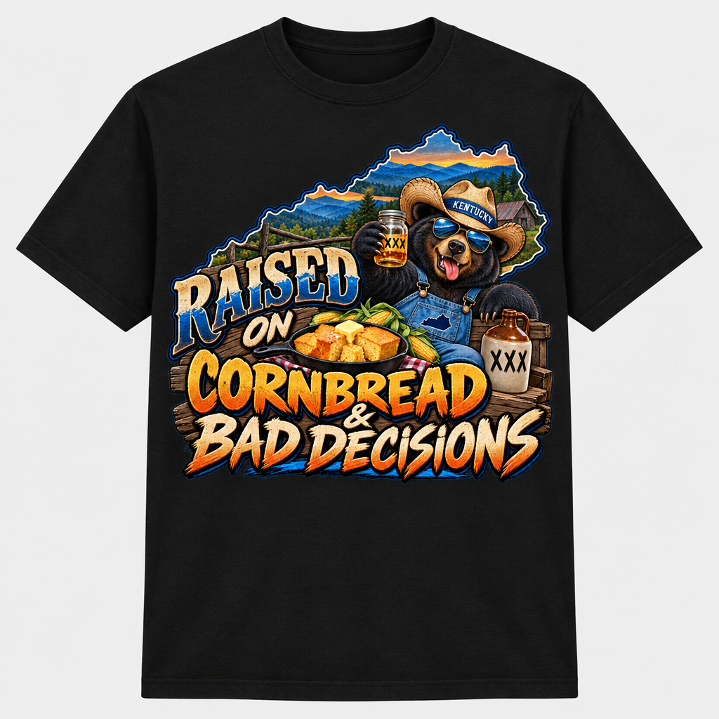 Raised on Cornbread & Bad Decisions T-Shirt - Black