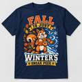 Navy t-shirt with Fall Is Just Winter's Sneak Peek squirrel design