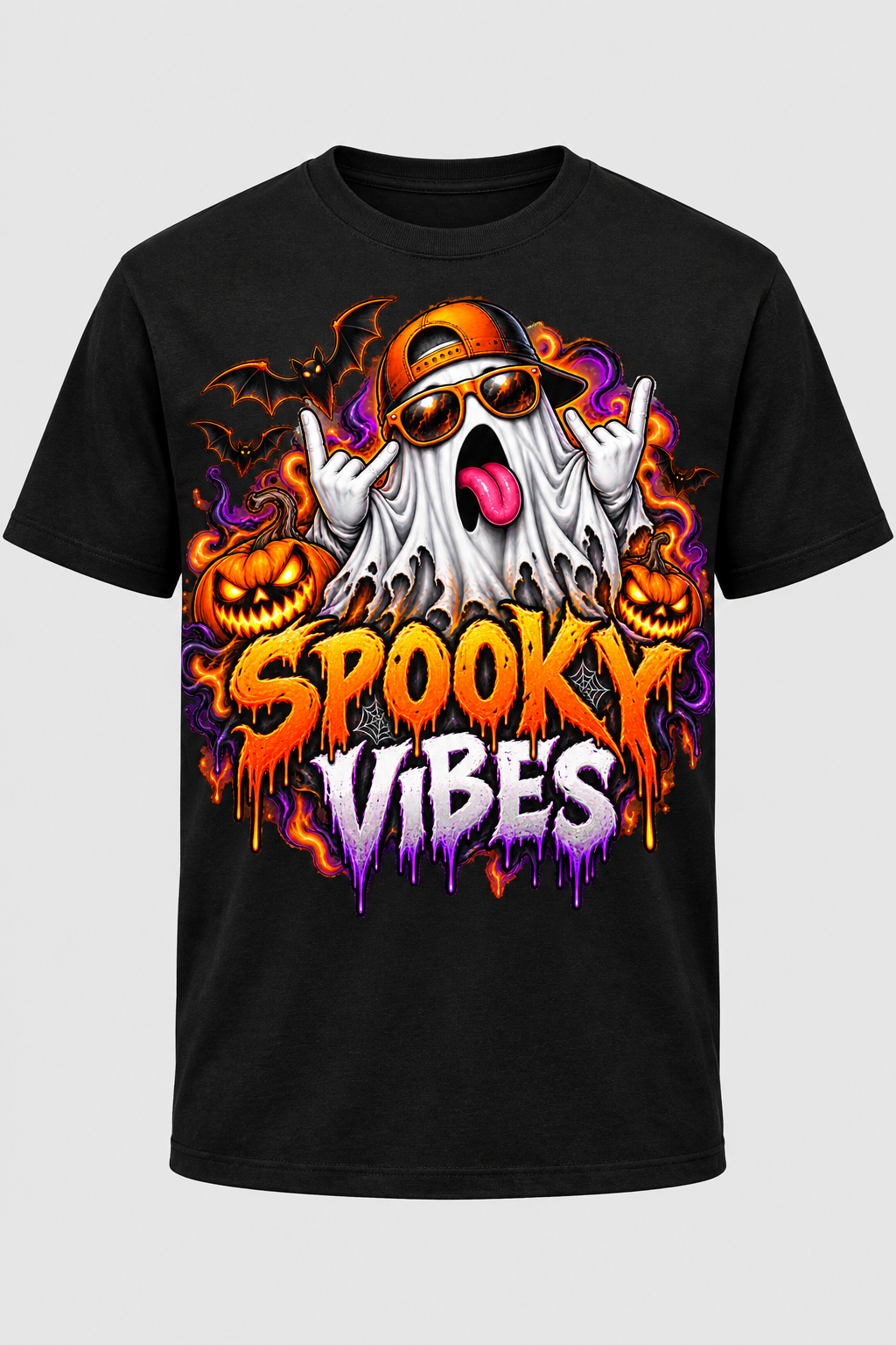 Spooky Vibes Halloween T-shirt mockup on black