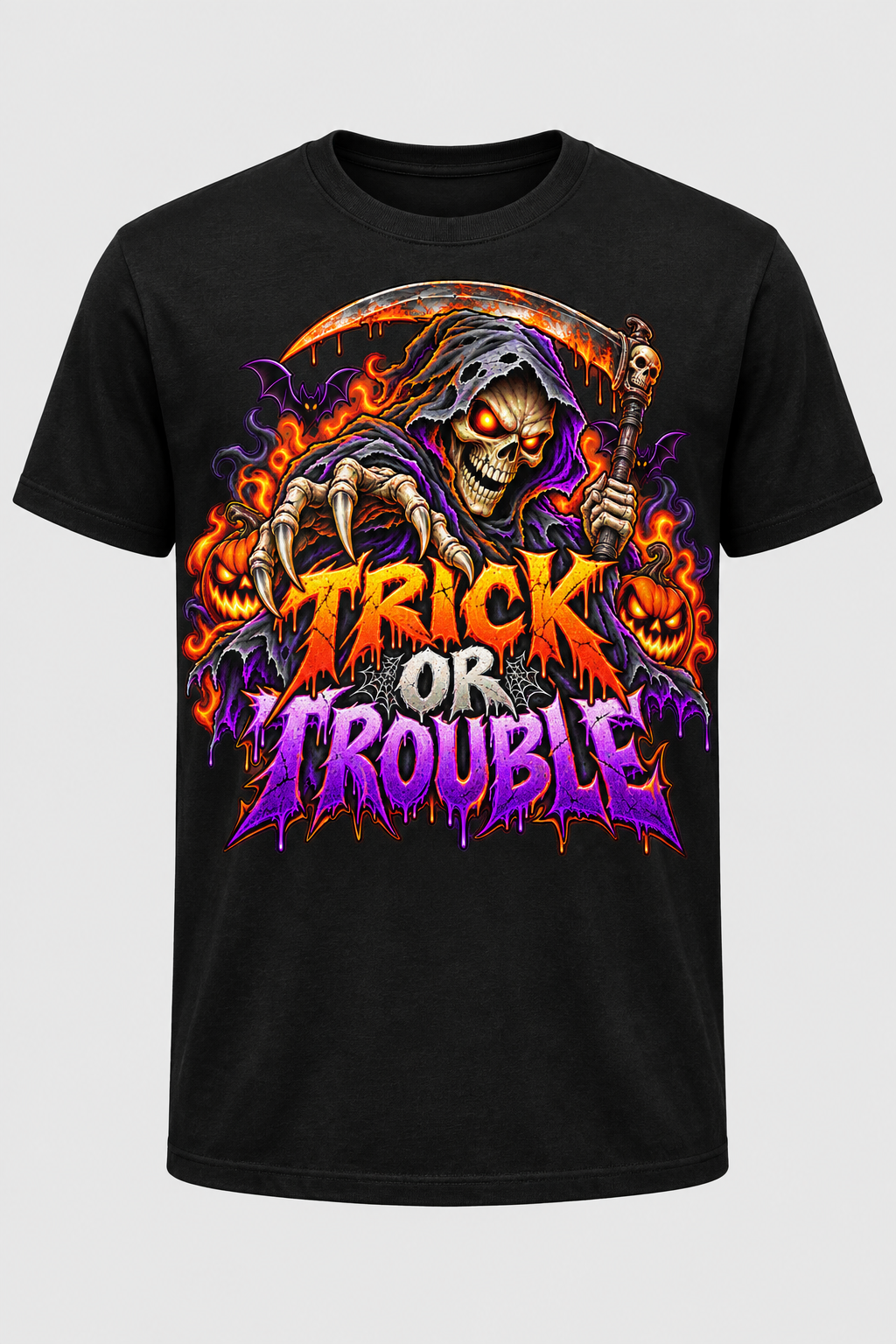 Trick or Trouble Halloween T-shirt mockup on black