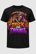 Trick or Trouble Halloween T-shirt mockup on black