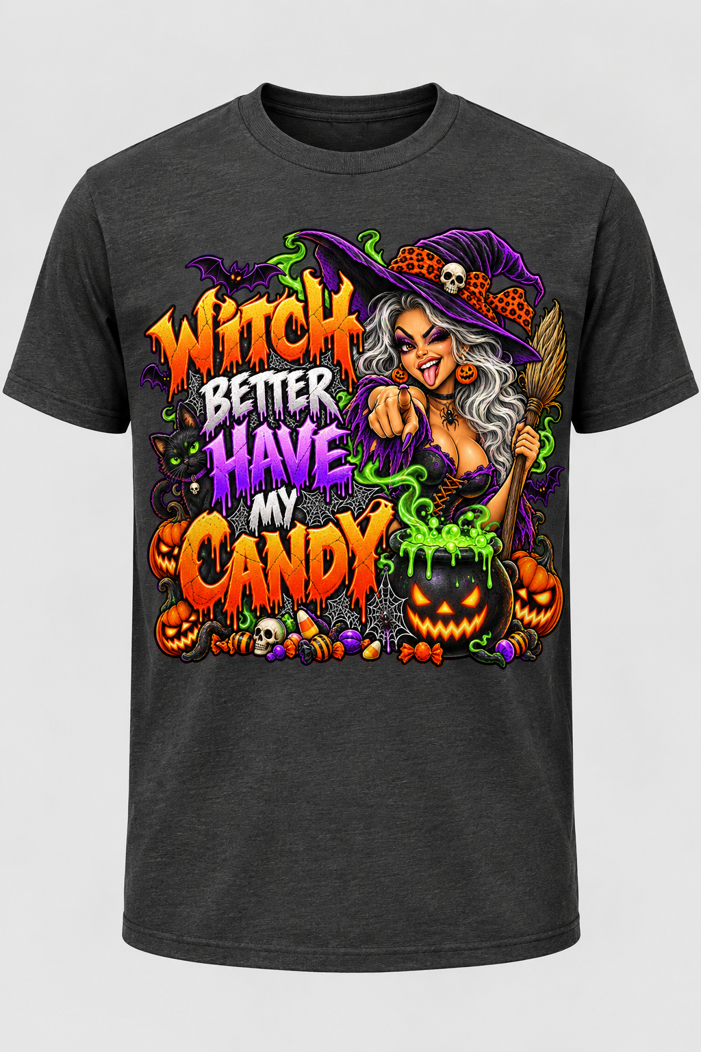 Witch Better Have My Candy Halloween T-shirt mockup on charcoal