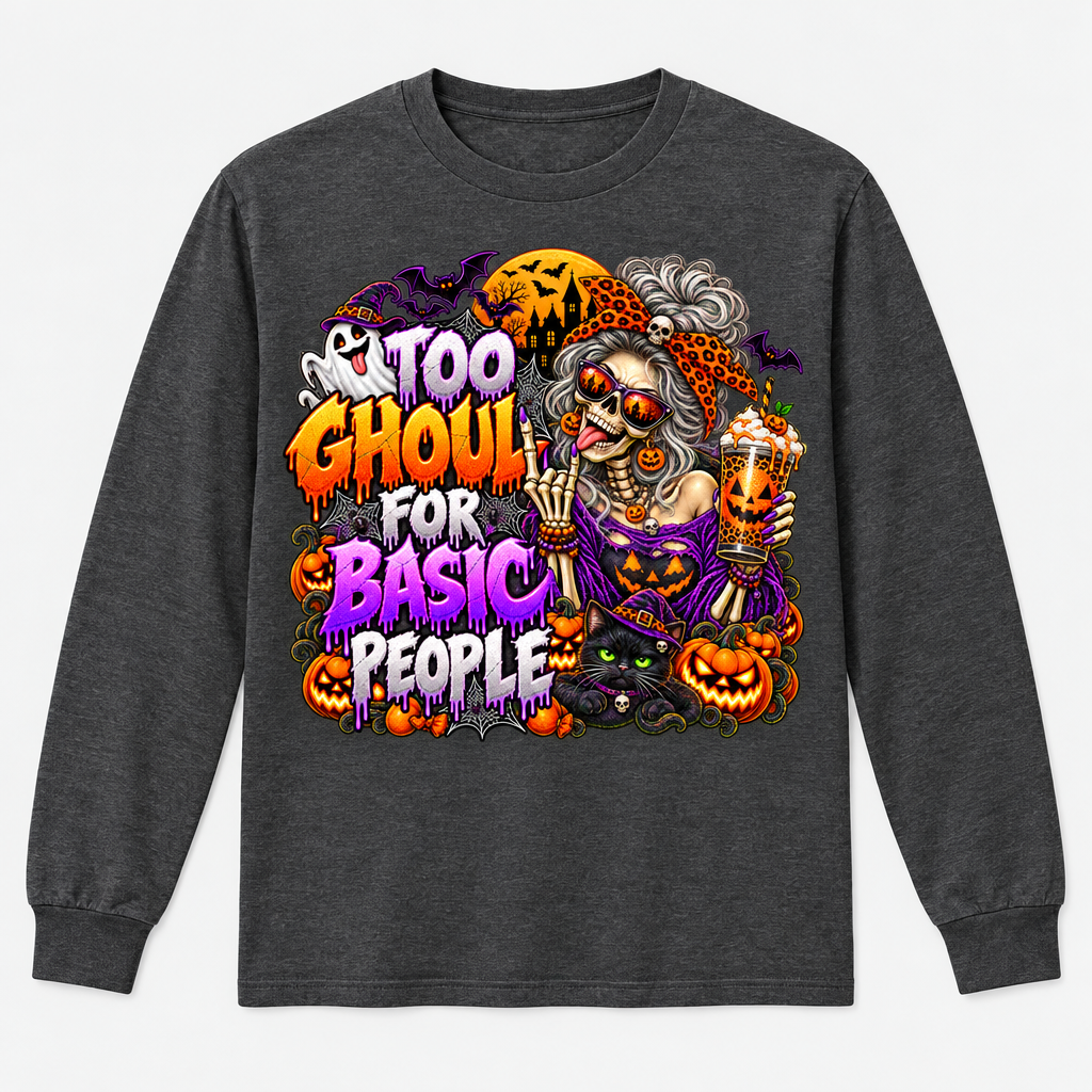 Too Ghoul for Basic People charcoal long sleeve T-shirt mockup