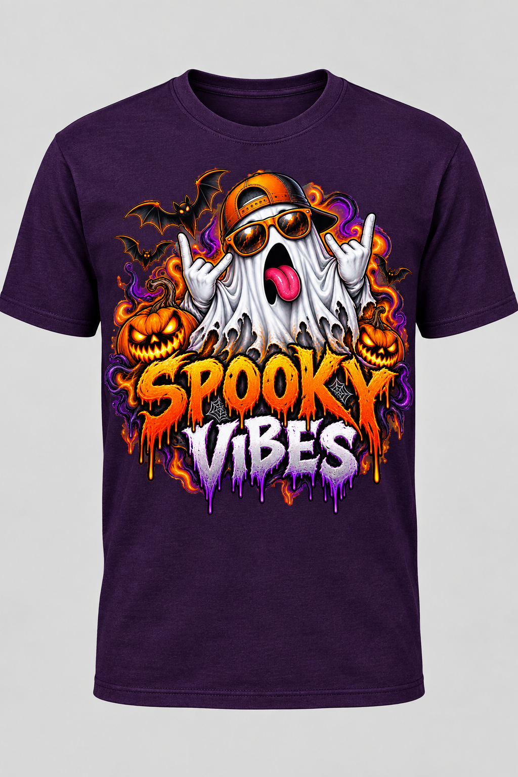 Spooky Vibes Halloween T-shirt mockup on dark purple