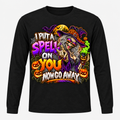 I Put a Spell on You, Now Go Away witch graphic on a black long-sleeve T-shirt