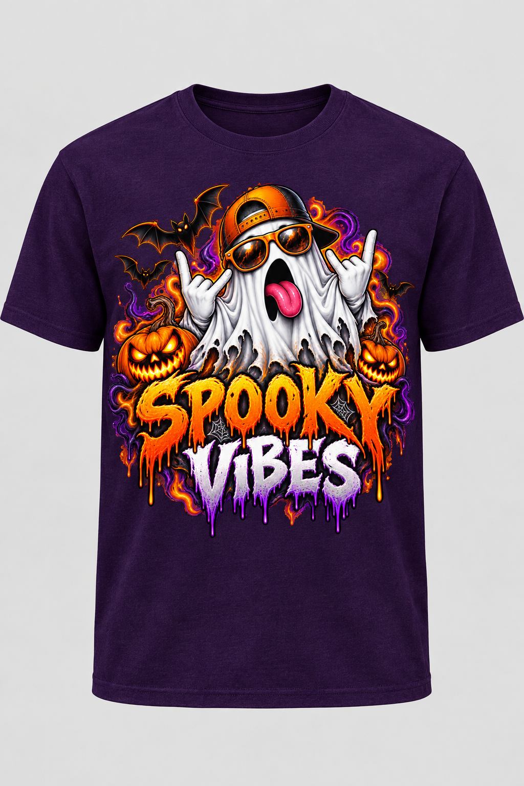 Spooky Vibes Halloween T-shirt mockup on dark purple