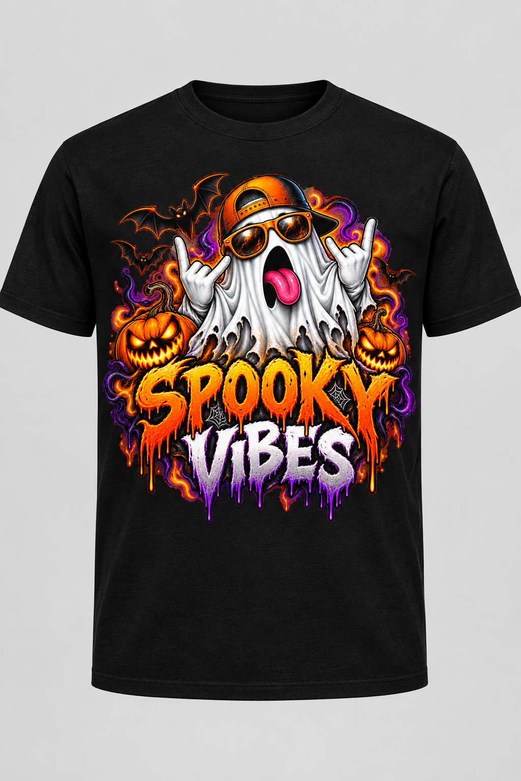 Spooky Vibes Halloween T-shirt mockup on black
