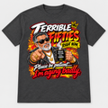 Charcoal t-shirt mockup with Terrible Fifties Right Now graphic