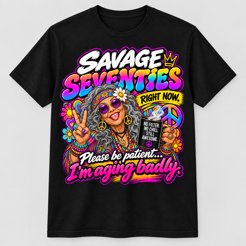 Savage Seventies Right Now T-Shirt in black