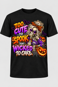 Too Cute to Spook Halloween T-shirt mockup on black