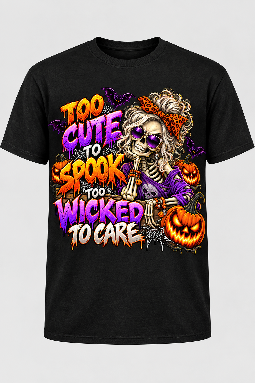 Too Cute to Spook Halloween T-shirt mockup on black