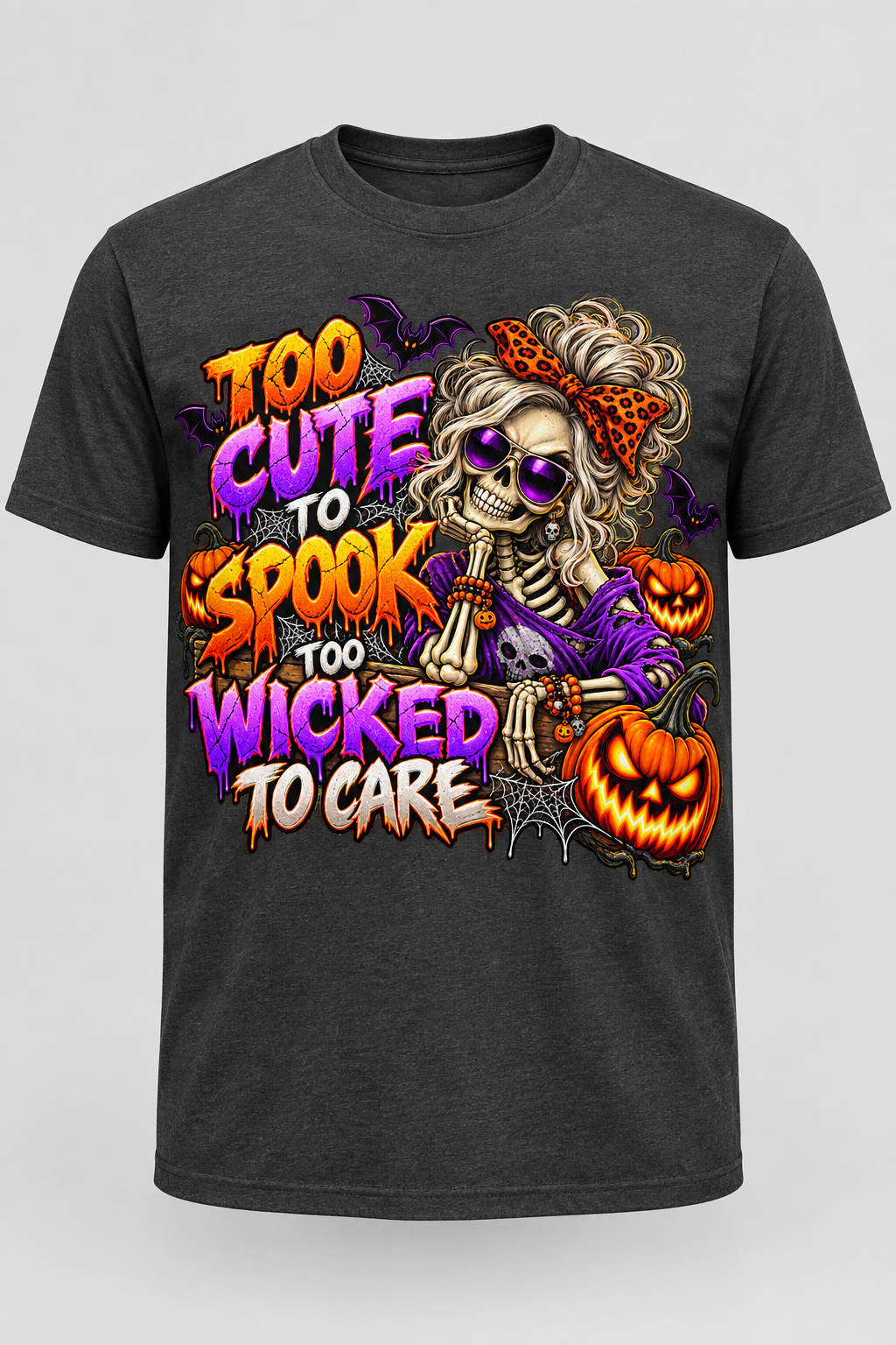 Too Cute to Spook Halloween T-shirt mockup on charcoal