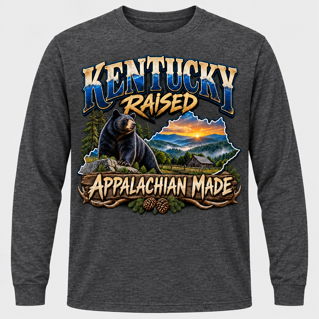 Kentucky Raised Appalachian Made Long Sleeve T-Shirt - Charcoal Heather