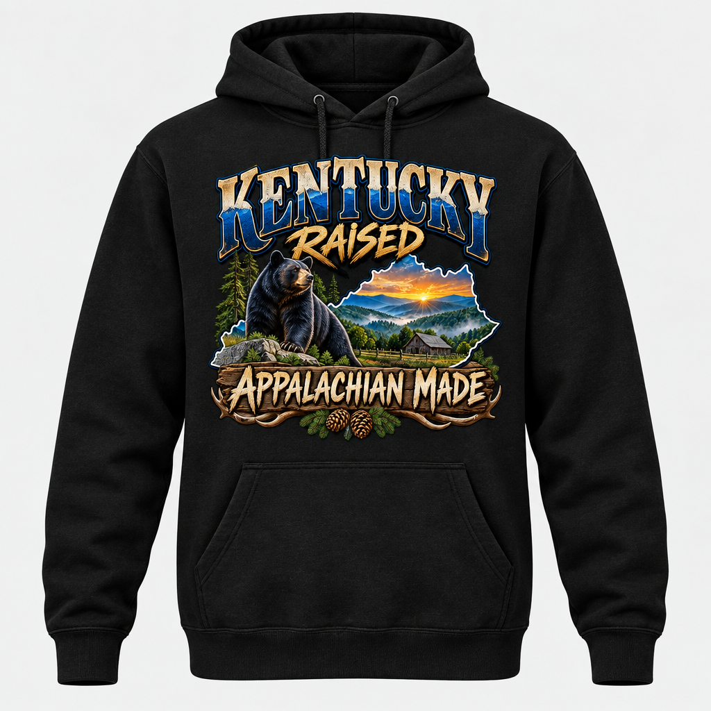 Kentucky Raised Appalachian Made black hoodie mockup
