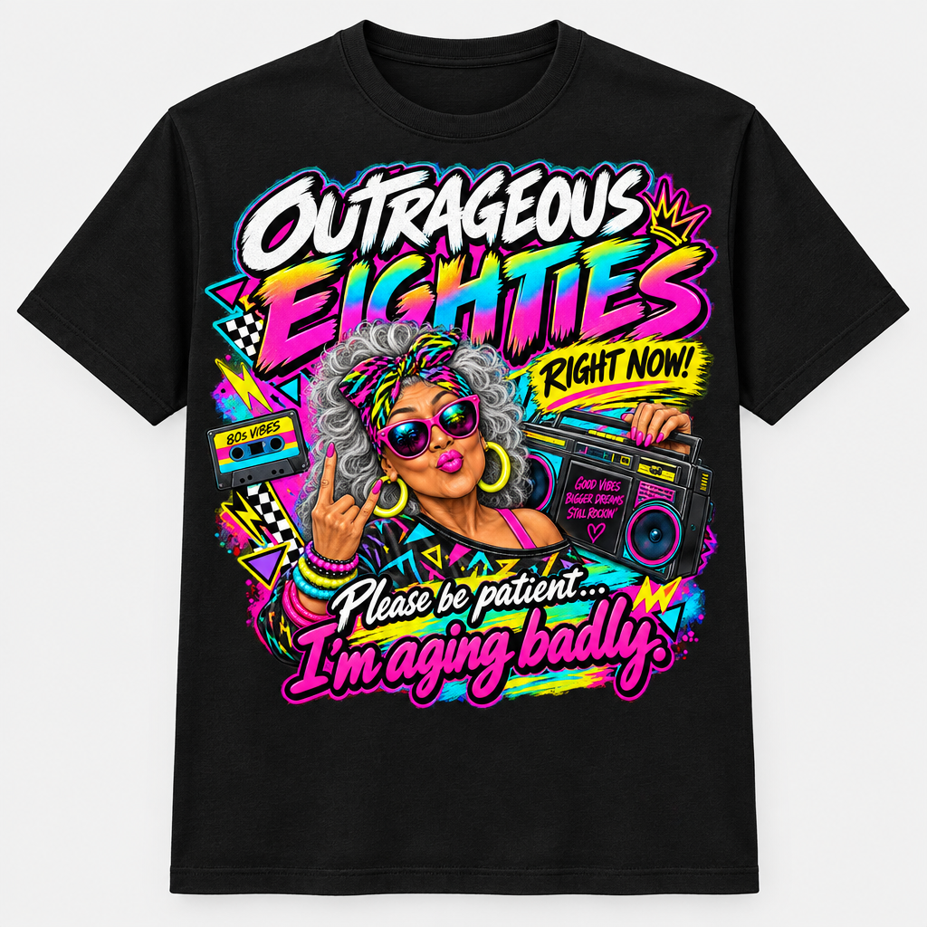 Outrageous Eighties Right Now T-Shirt - Boombox - Black