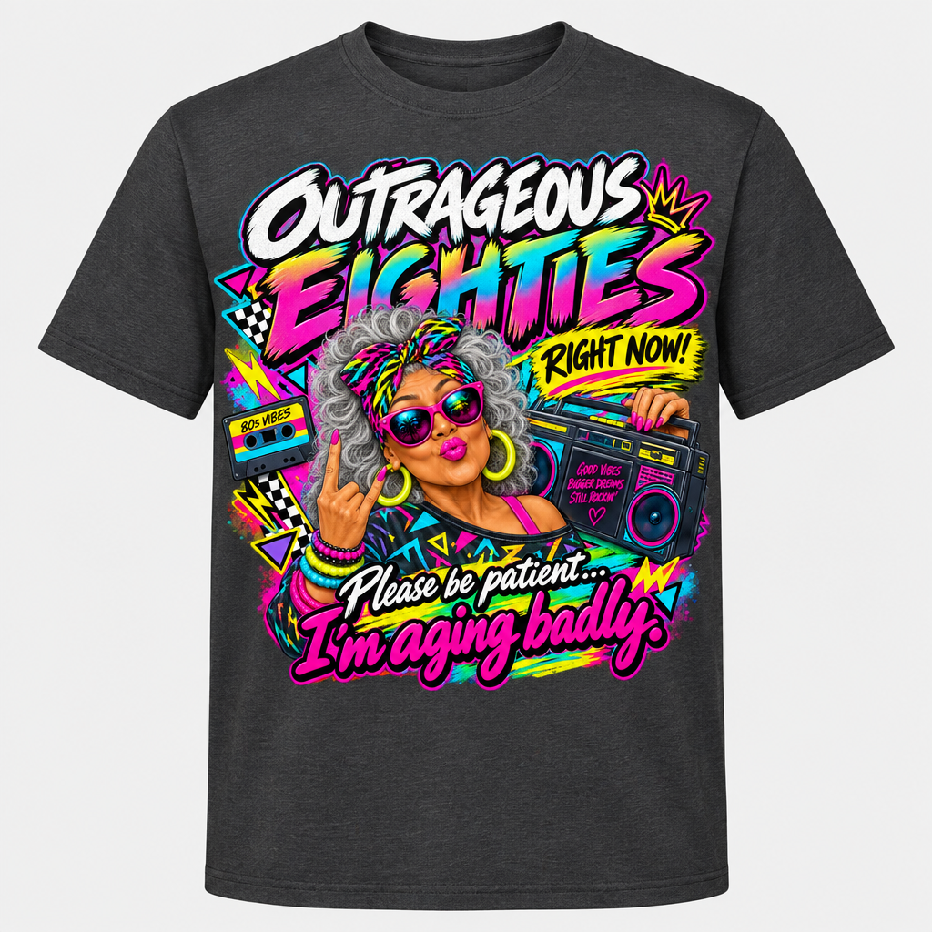 Outrageous Eighties Right Now T-Shirt - Boombox - Dark Charcoal