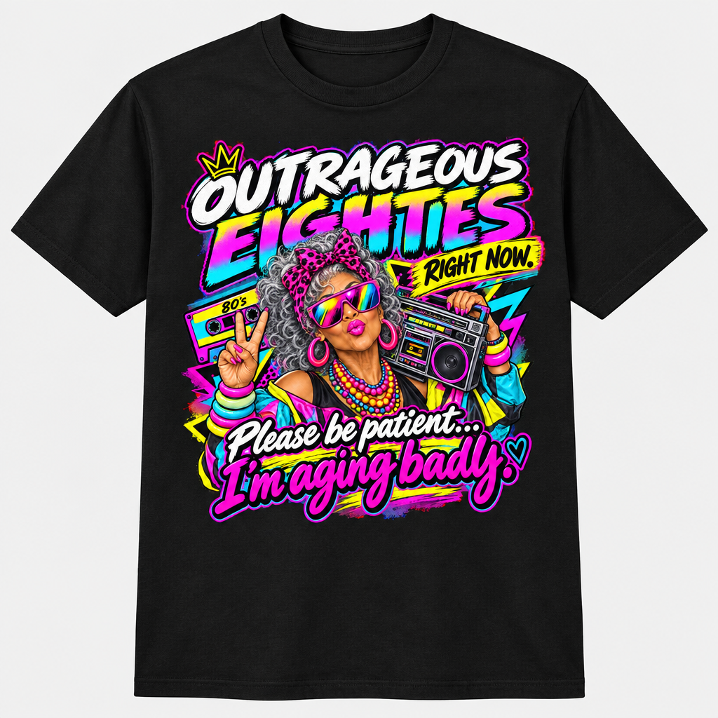 Outrageous Eighties Right Now T-Shirt - Peace Sign - Black