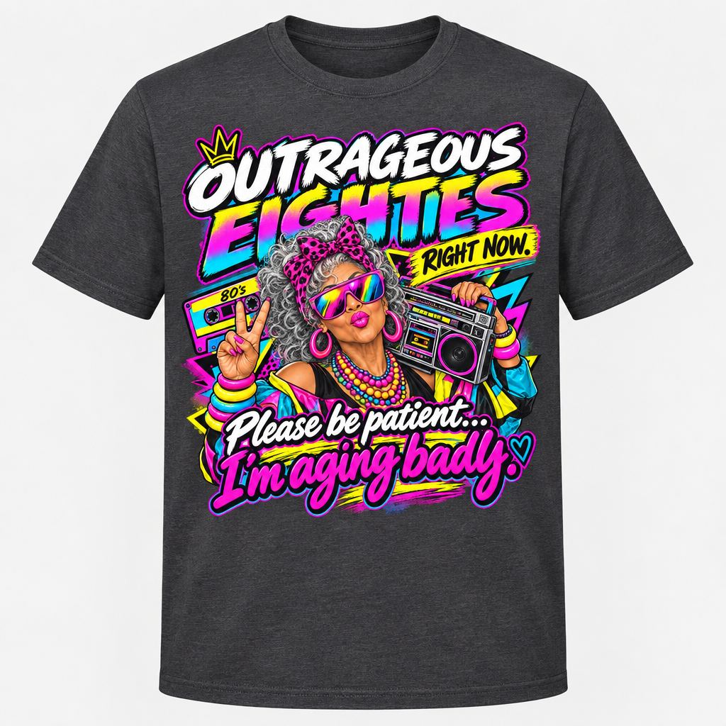 Outrageous Eighties Right Now T-Shirt - Peace Sign - Dark Charcoal