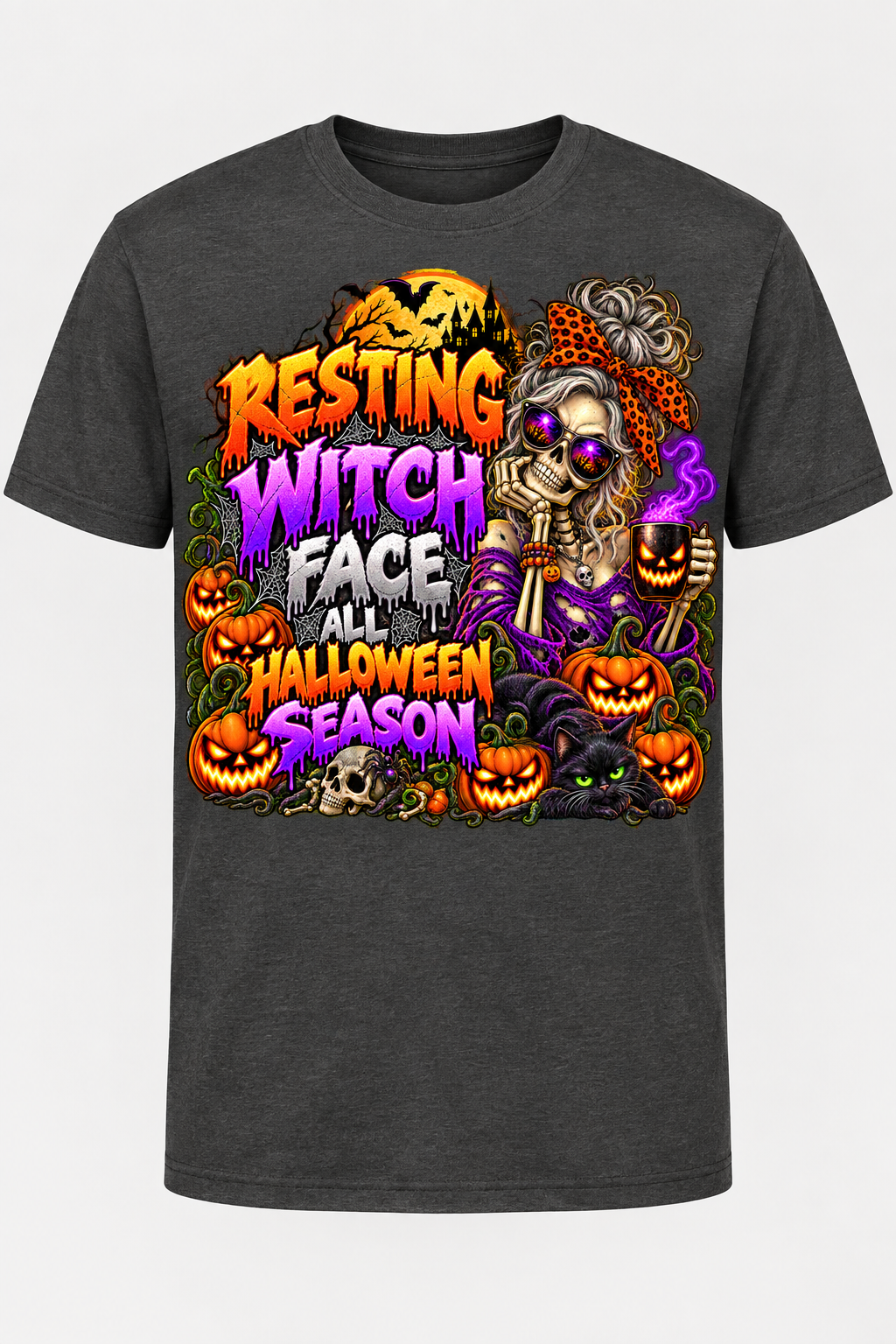 Resting Witch Face charcoal gray T-shirt mockup