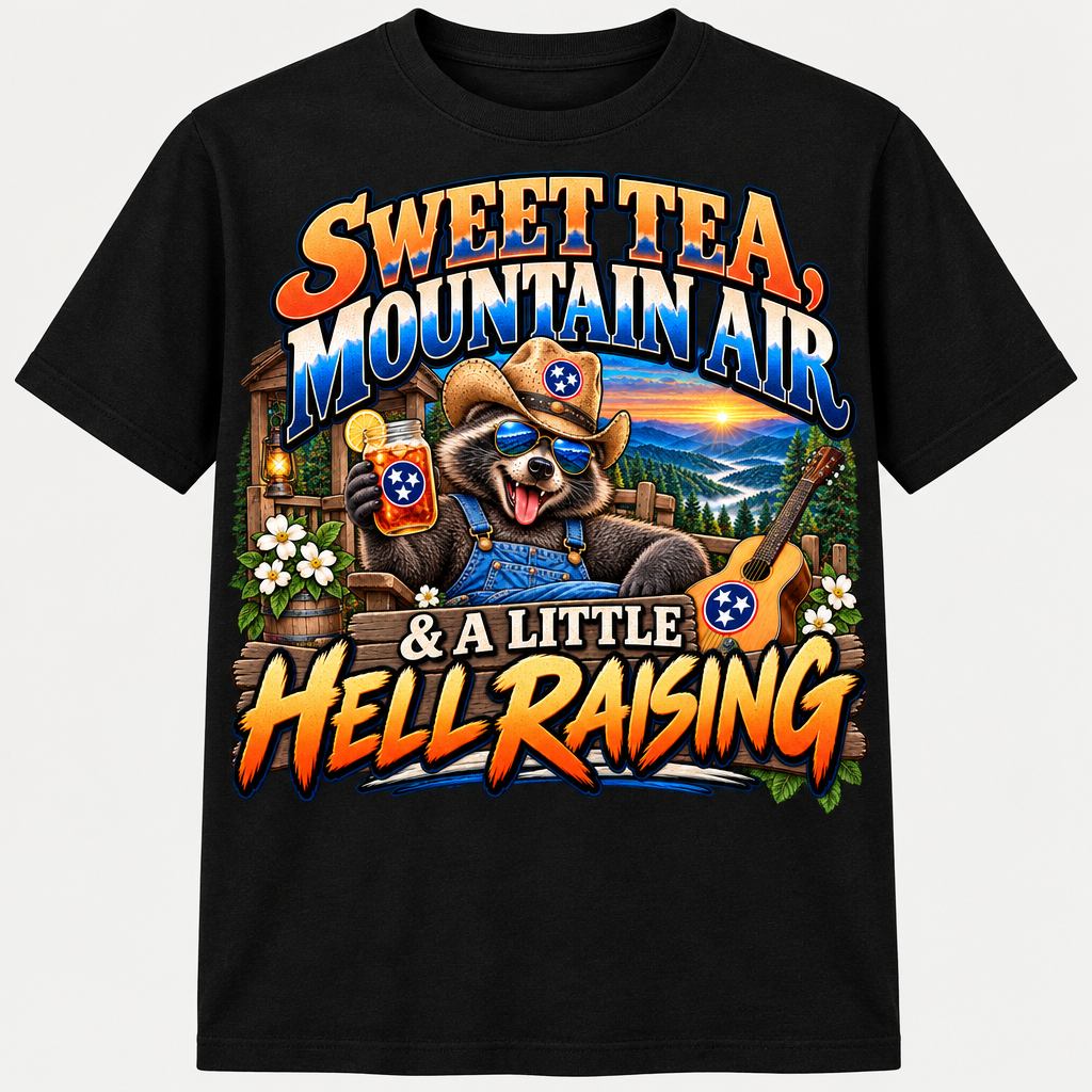 Sweet Tea Mountain Air & A Little Hell Raising T-Shirt - Black