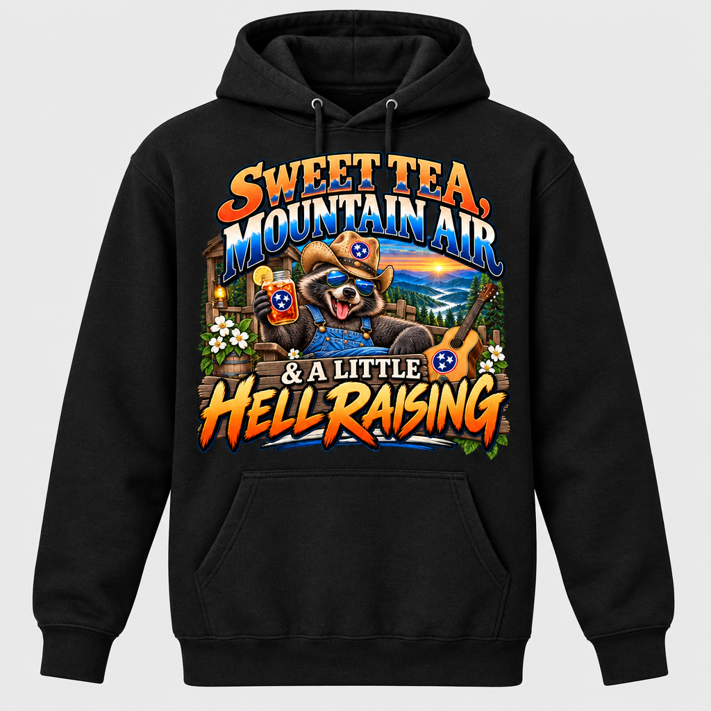 Sweet Tea Mountain Air & A Little Hell Raising Hoodie - Black