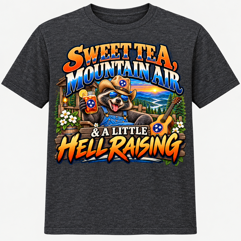 Sweet Tea Mountain Air & A Little Hell Raising T-Shirt - Charcoal Heather