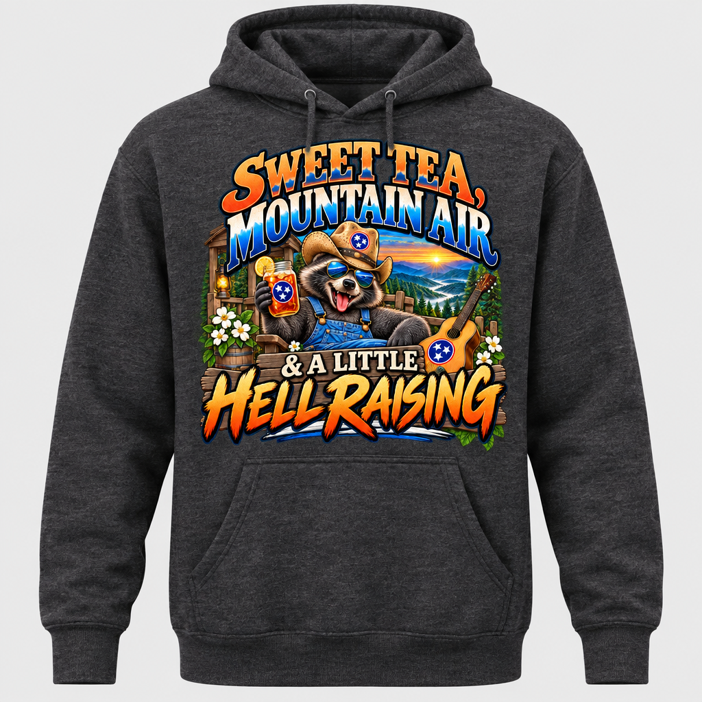 Sweet Tea Mountain Air & A Little Hell Raising Hoodie - Charcoal Heather