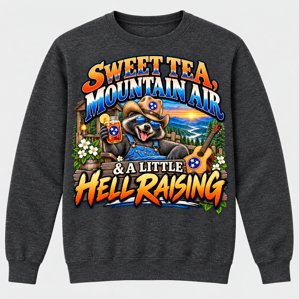 Sweet Tea Mountain Air & A Little Hell Raising Sweatshirt - Charcoal Heather
