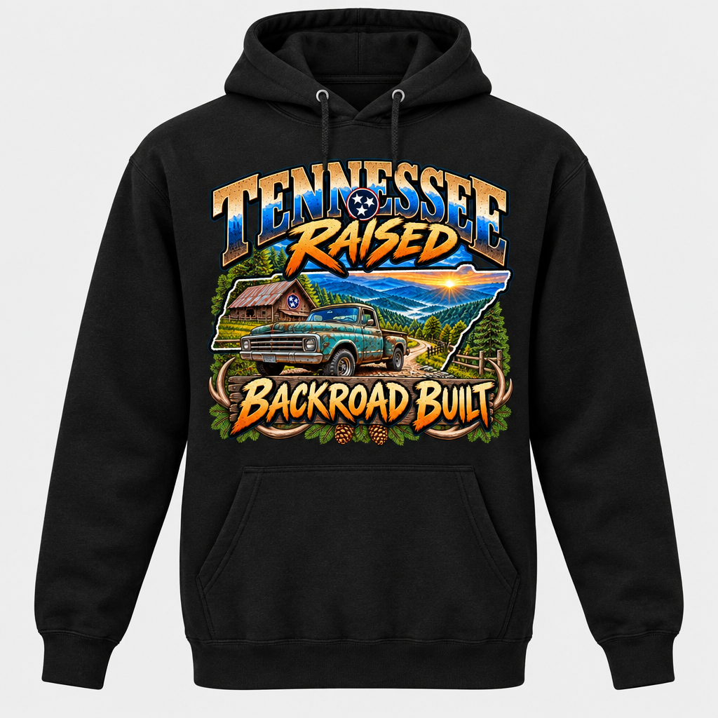 Tennessee Raised Backroad Built Hoodie - Black