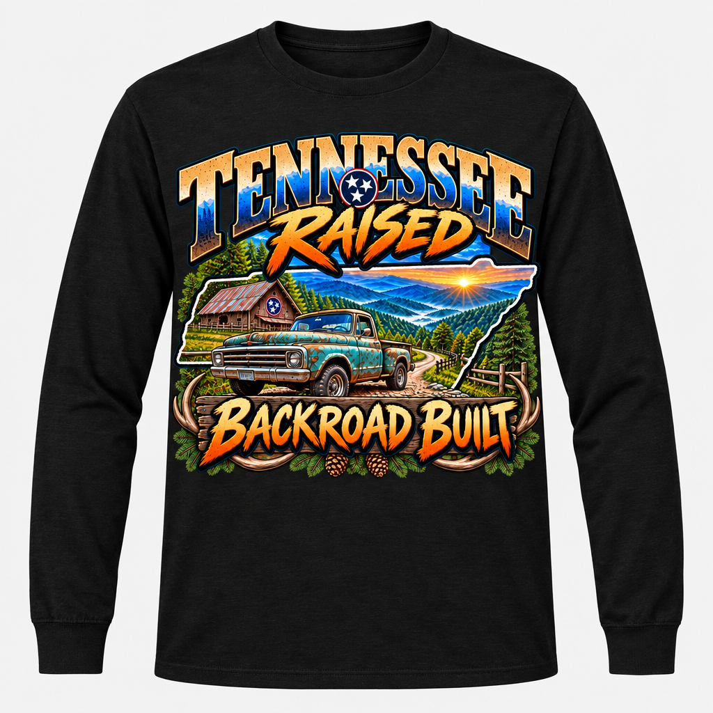 Tennessee Raised Backroad Built Long Sleeve T-Shirt - Black