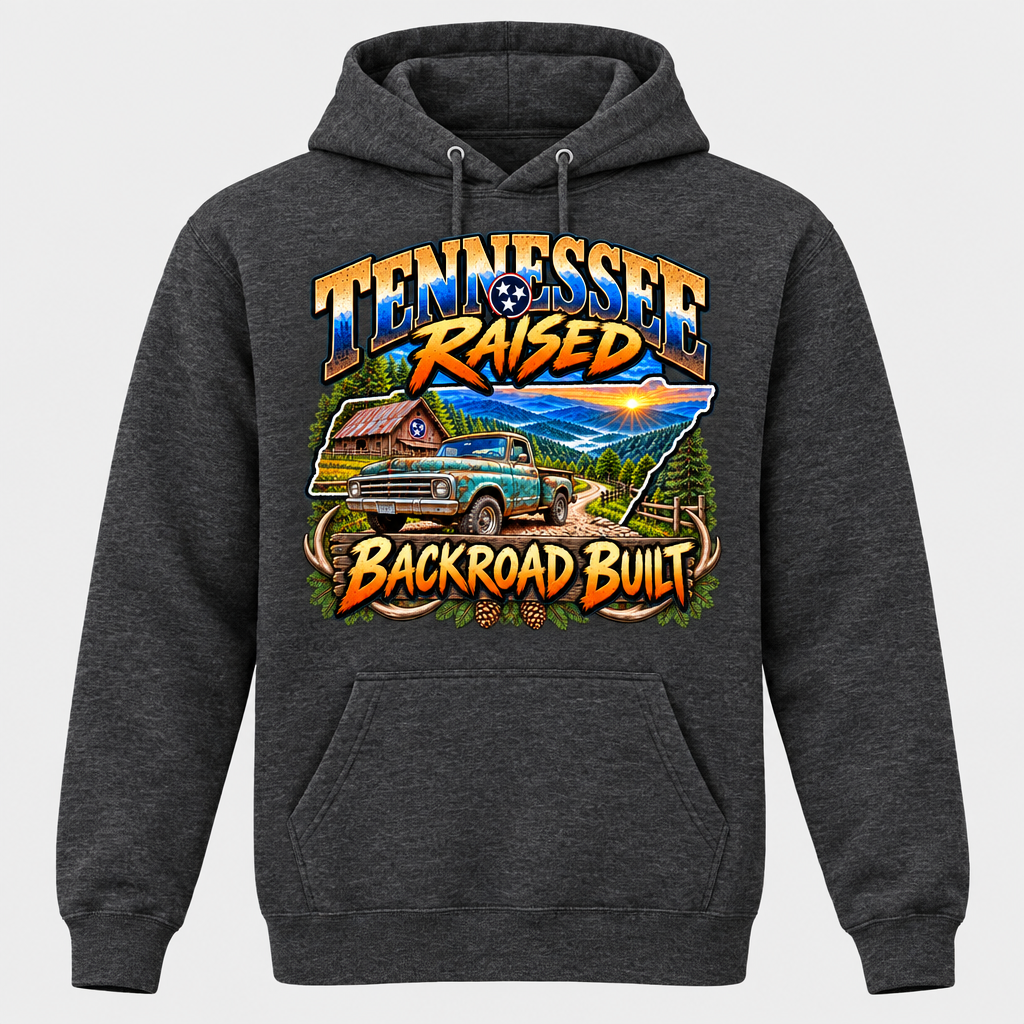 Tennessee Raised Backroad Built Hoodie - Charcoal Heather